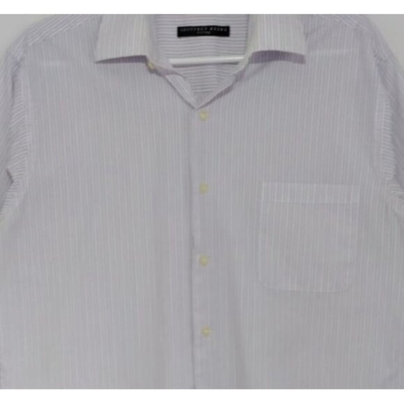 Geoffrey Beene Men's Slim Fit Dress Shirt, Size L, White and Purple Stripe. - Picture 5 of 9